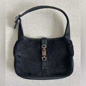 Vintage Gucci Pony Hair Mini Black Satin Jackie | Tom Ford Era